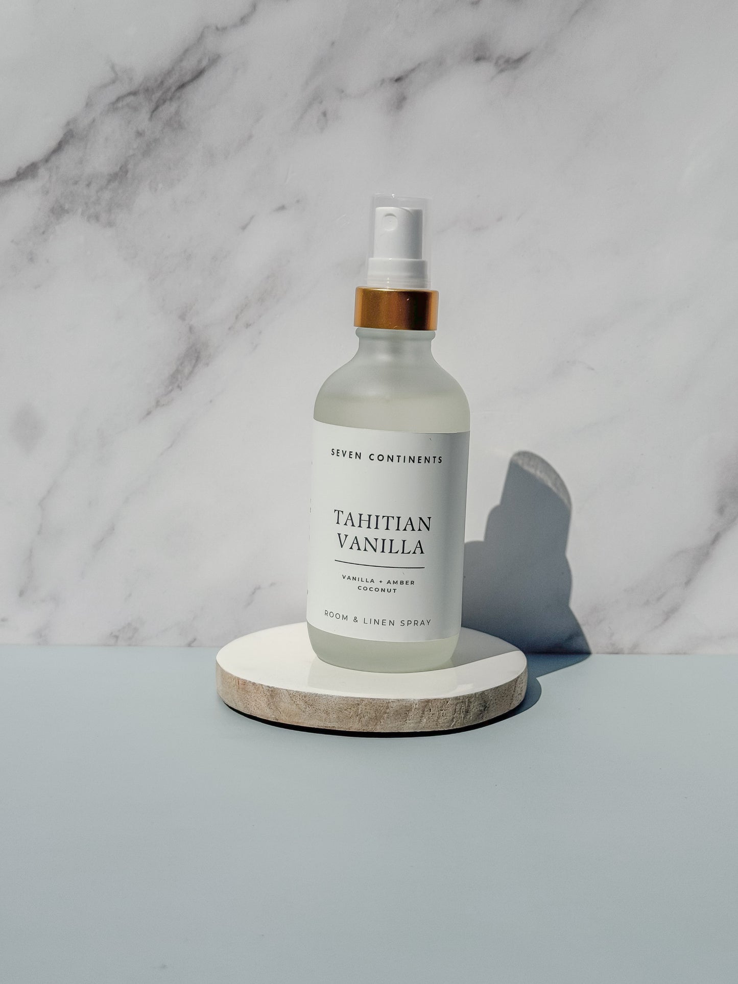 Tahitian Vanilla luxury room and linen spray with vanilla, amber, and coconut fragrance inspired by Tahiti