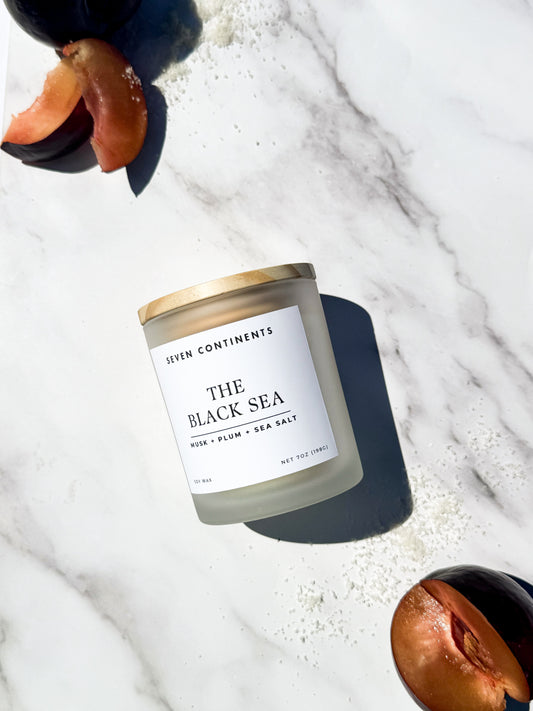 The Black Sea soy candle with plum, musk, and sea salt fragrance