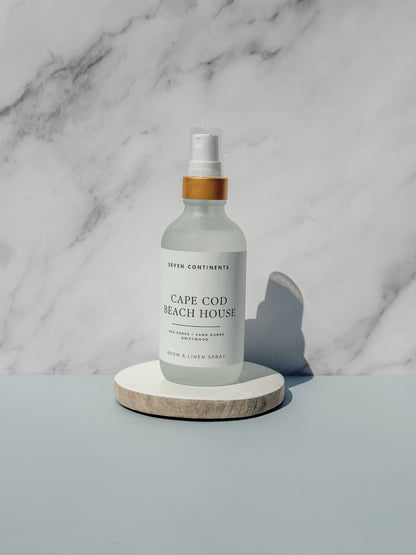 Cape Cod Beach House luxury room and linen spray with sea grass, sand dunes, and driftwood fragrance