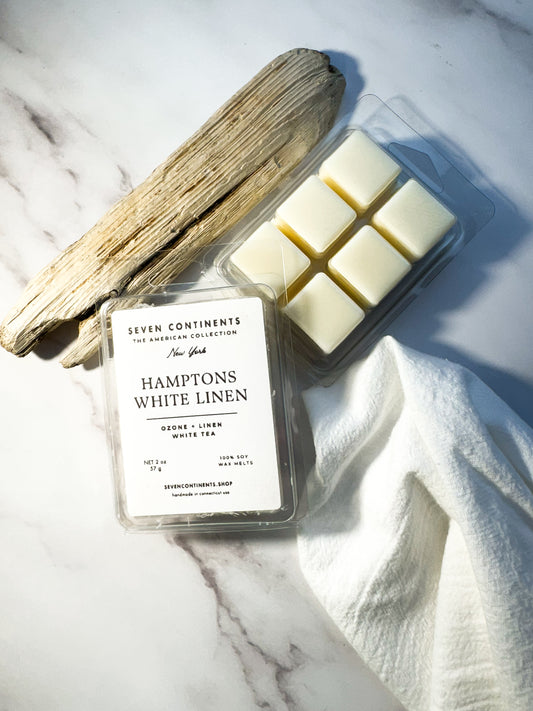 Hamptons White Linen wax melts with fresh coastal linen fragrance