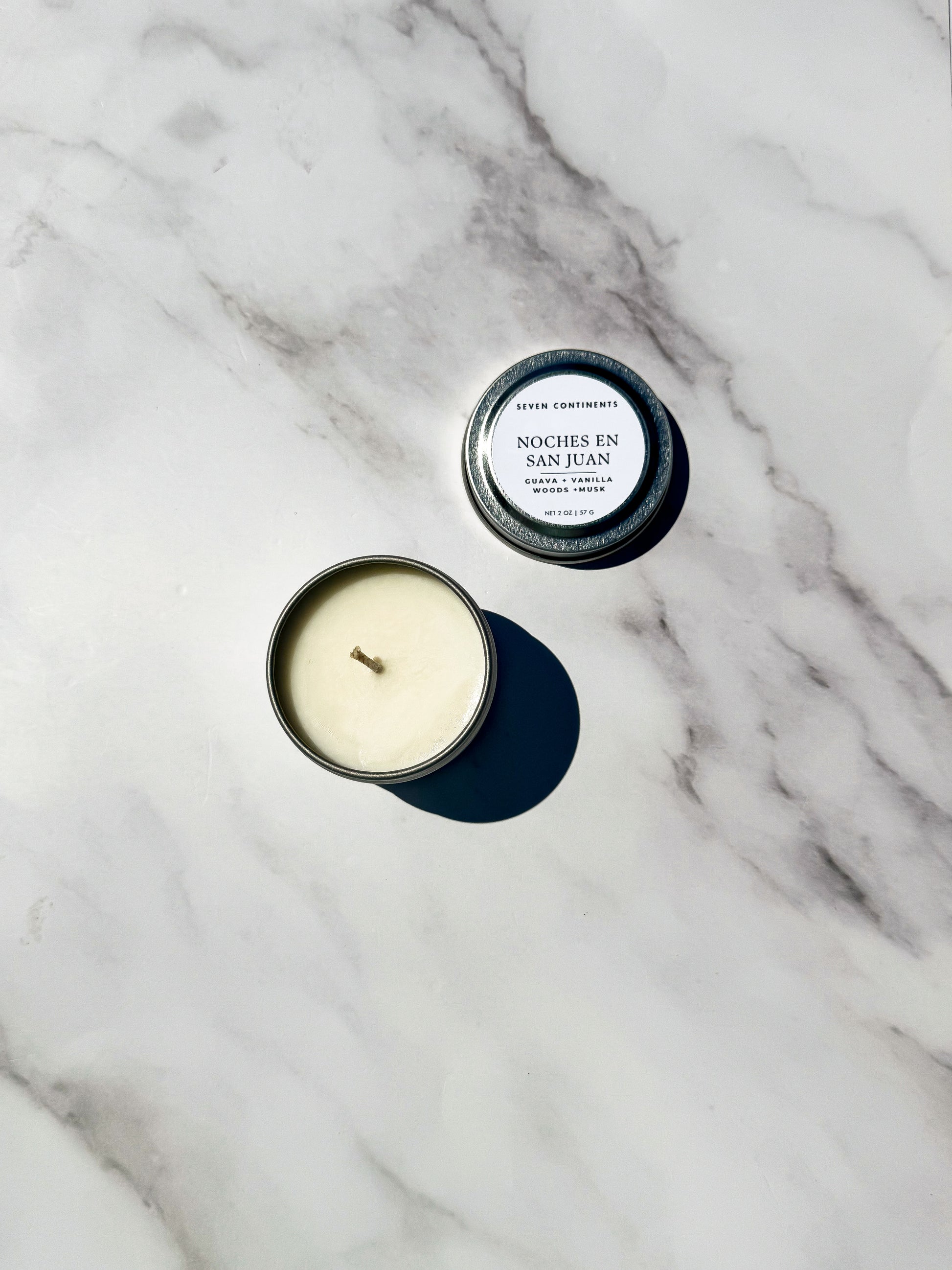 Mini Noches en San Juan candle with guava, vanilla, woods, and musk scent
