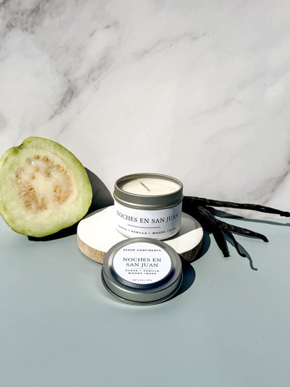 Mini Noches en San Juan candle with guava, vanilla, woods, and musk scent