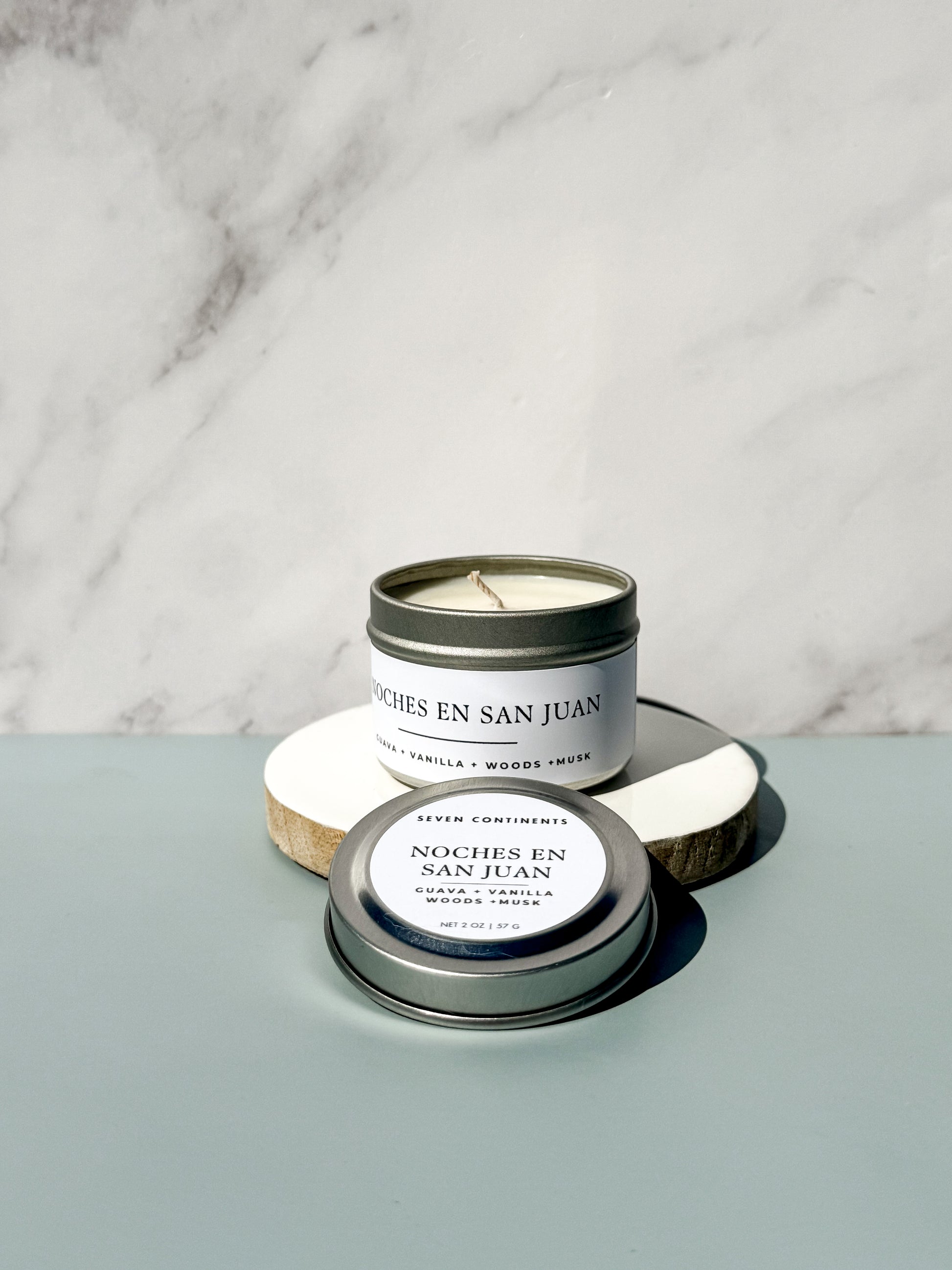 Mini Noches en San Juan candle with guava, vanilla, woods, and musk scent