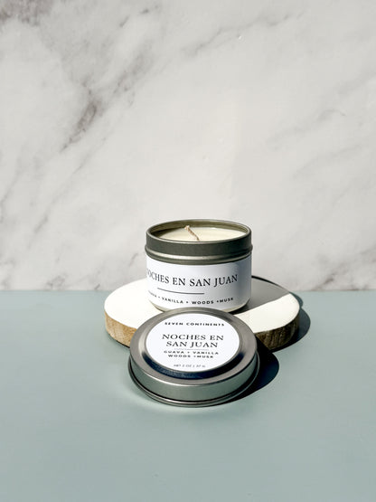 Mini Noches en San Juan candle with guava, vanilla, woods, and musk scent