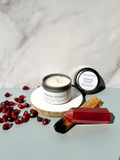 Mini Sedona Sunset candle with amber, palo santo, and pomegranate scent